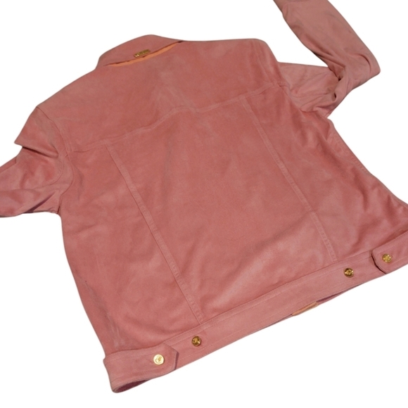 VTG St John Sport by Marie Faux Suede Button Jacket Gold Hardware Pink Orange - Picture 5 of 12